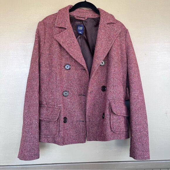 GAP Rust colored Herringbone Tweed Wool Blend Cropped Pea Coat 6 Small - Picture 4 of 10
